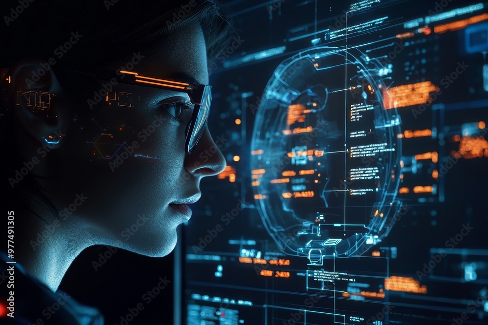 Poster Cropped shot of a young computer programmer going through data while working on her code.