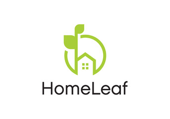 simple leaf circle with roof home logo design template