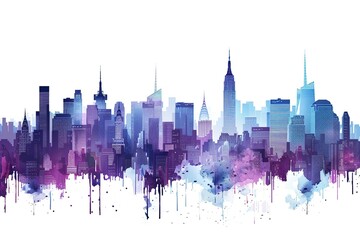 Fototapeta premium Cityscape with tall skyscrapers and office buildings. Panoramic landscape of the metropolis. Silhouettes of a modern city. Business district of the city. Vector illustration for design in flat style.