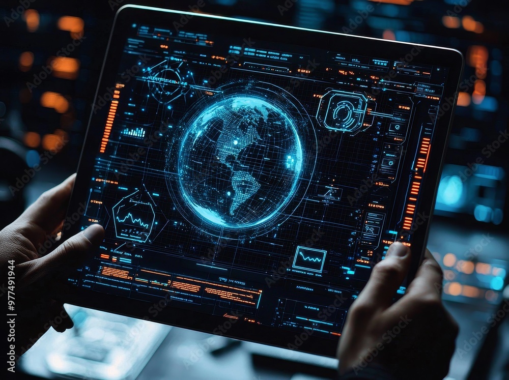 Poster a man holds a virtual global internet connection metaverse. applications in digital marketing, finan