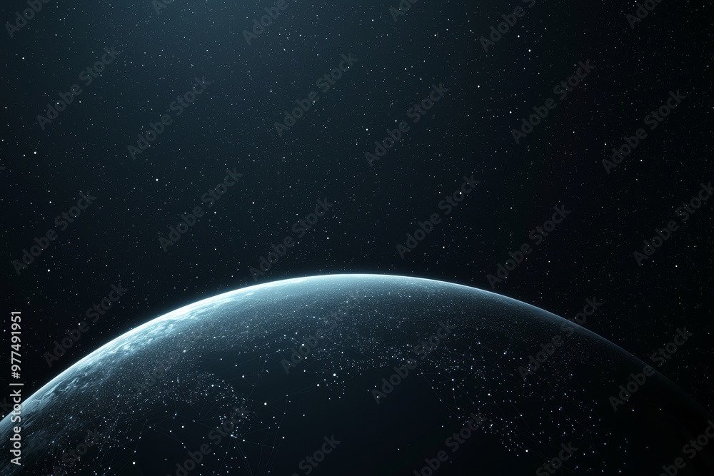 Aufkleber 3d render of an animated glowing polygonal grid planet on a dark background. globe, international ma