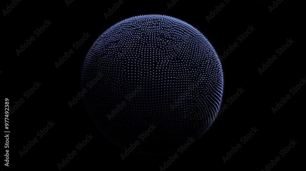 Aufkleber A stylized world globe with glowing particle dots on a black background. Big data technology, communication, digital concept. 3D render.