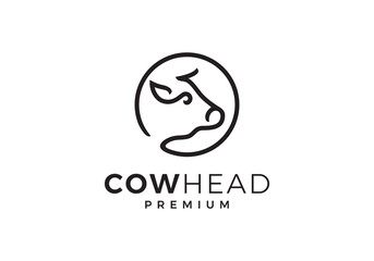 cow head circle logo. animal farm cattle combination design vector template
