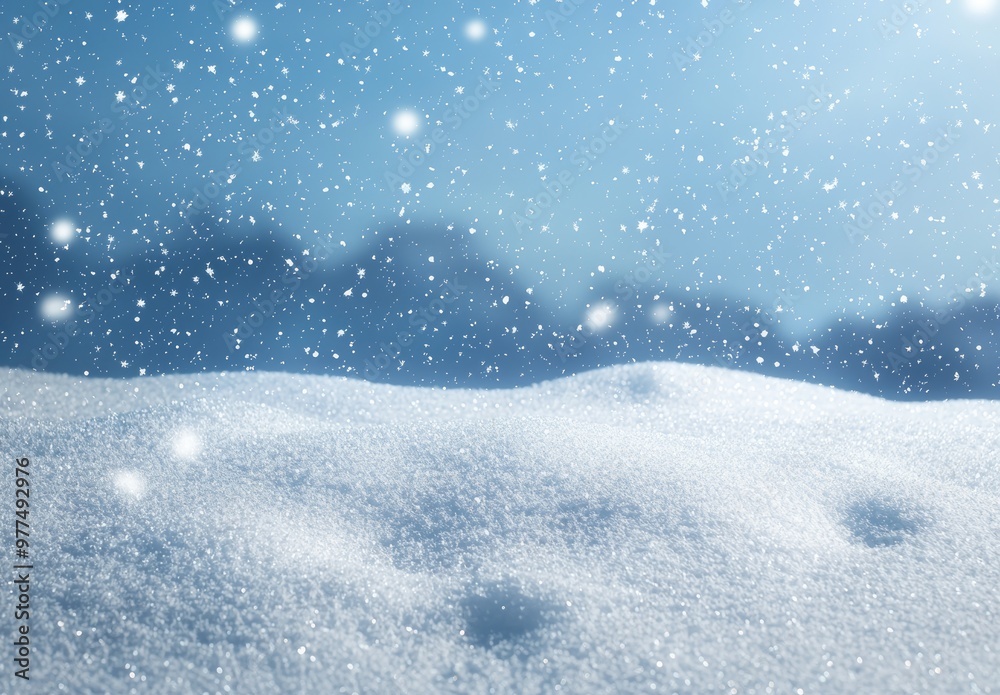 Poster greeting card with copy space with winter abstract background and blurred bokeh. merry christmas and