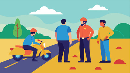 Accident and emergency and police officers examining the aftermath of a motorcycle accident on a road