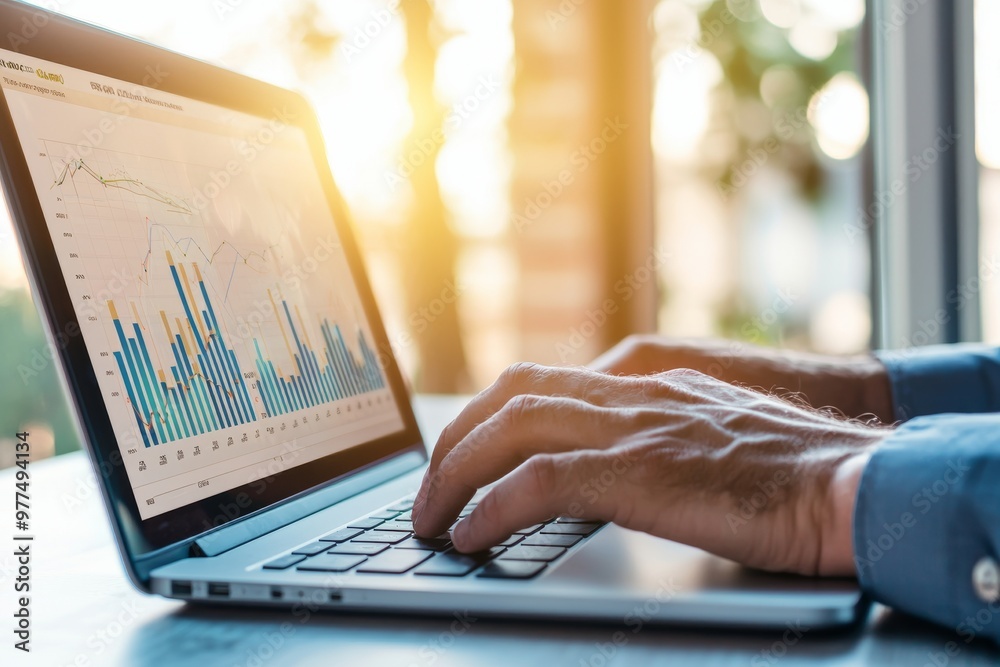 Poster In this data analysis concept, data analysis is shown using charts, metrics, and KPI to analyze the performance of the business and create insight reports for operations management.