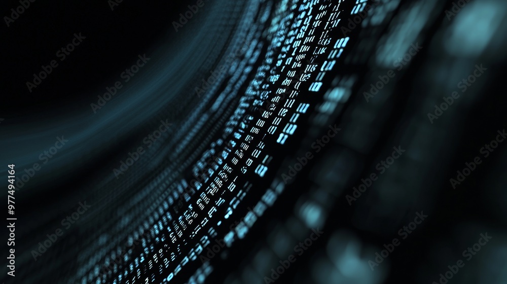 Aufkleber With an abstract background, a blue data matrix simulation with digital lines and grids appears to be connected to a futuristic head-up display