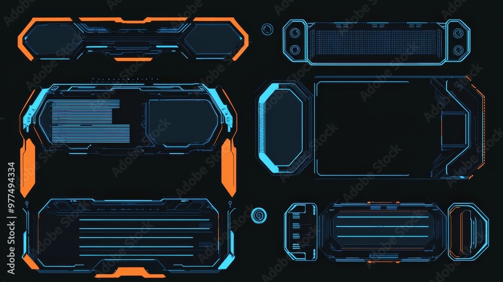 Poster Futuristic Callouts titles. Hud GUI for game background design. Technology background. Digital data. Stock image.