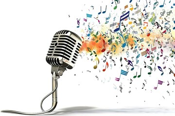 Fototapeta premium abstract music background realistic microphone wave notes blue background