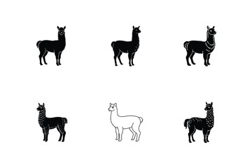 Set of Alpaca silhouette vector illustration