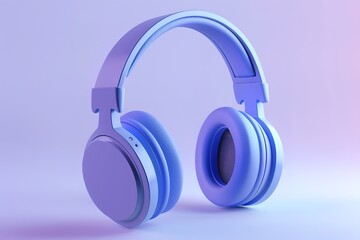 Stylish headphones on color background, top view