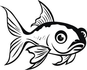 Black and White Hand Drawn Guppyfish Engraving Detailed Marine Wildlife Vector