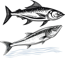 Fototapeta premium Vintage Sardine Fish Engraving Hand-Drawn Fishing Illustration