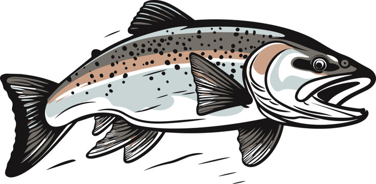 fish leaping, gray, brown, black, white clip art preview