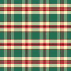 Checkered tartan plaid with twill weave repeat pattern in green red beige.Christmas gingham seamless pattern.Geometric graphic vector illustration background design for fabric and print.