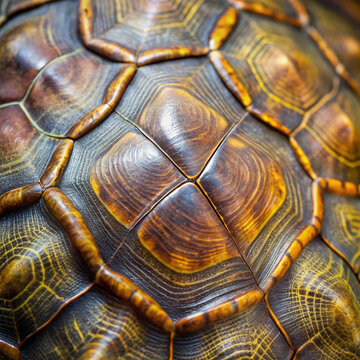 Close-up texture of a turtle shell displaying rich patterns and natural colors