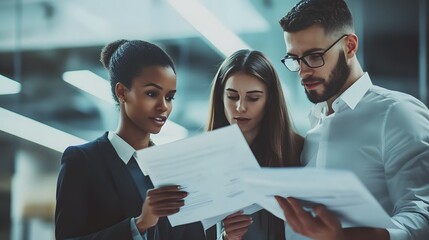 Business Professionals Reviewing Documents in Office Setting