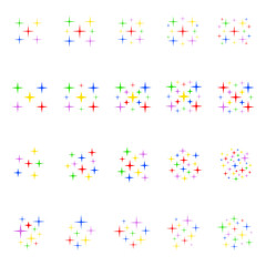 Set of colorful sparkling star vector icons. Star collection
