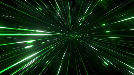 Green light rays radiating from the center on a dark background, creating a dynamic and futuristic effect