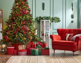 classic red green christmas decorations cozy family room