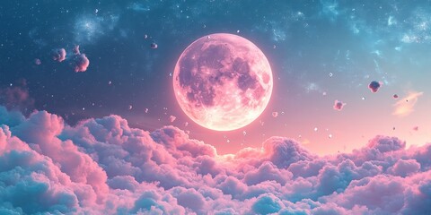 Obraz premium Celestial crystal moon glowing in the night sky