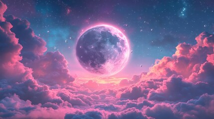 Celestial crystal moon glowing in the night sky