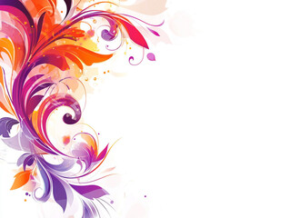 Colorful illustration of an abstract floral design with swirls and patterns on a white background. 