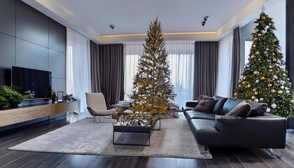 modern living room sleek metallic christmas decorations