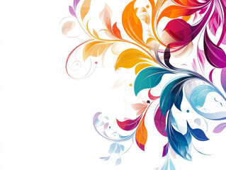 Colorful illustration of an abstract floral design with swirls and patterns on a white background. 