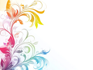 Colorful illustration of an abstract floral design with swirls and patterns on a white background. 
