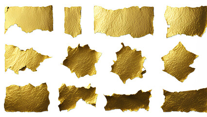 Naklejka premium Distressed Torn Golden Foil Set – Transparent PNG for Rich, Elegant Designs, Packaging Concepts, and Premium Visuals