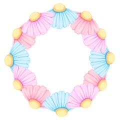 frame of decorative vintage style with colorful flowers  on white background