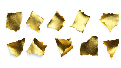 Naklejka premium Distressed Torn Golden Foil Set – Transparent PNG for Rich, Elegant Designs, Packaging Concepts, and Premium Visuals