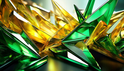 shimmering green yellow glass shards abstract banner