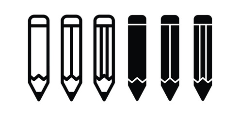 set of pencil icon symbol sign vector design black white color simple flat illustration isolated