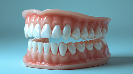 Obraz premium Perfect White Teeth Model on Blue Background