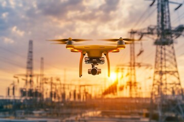 Aerial View of a StateoftheArt Smart Grid System at a Power Plant Showcasing Renewable Energy Sources and Advanced Grid Balancing Technology for Sustainable Energy Management