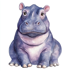 Fototapeta premium Hippopotamus watercolor clipart illustration isolated