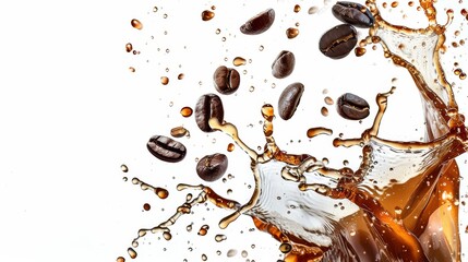 Coffee Splash with Coffee Beans on White Background