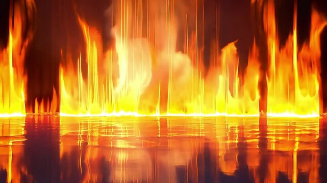 An abstract depiction of vibrant orange and red flames or light against a dark background, suggesting heat and energy.