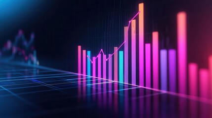 A digital landscape with graphs rising into the sky, symbolizing capital growth forecast, vibrant colors representing financial trends