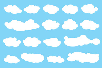 Set of cartoon clouds in flat style. white cloud collection Many white clouds for design