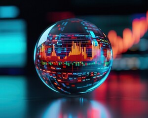 A crystal-clear orb filled with financial data streams and glowing graphs, representing accurate capital forecasts and market predictions