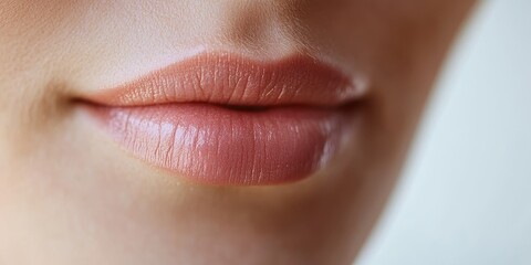 Fototapeta premium Close-up of soft, natural lips showcasing a subtle and fresh appearance for beauty, fashion, and cosmetic themes.