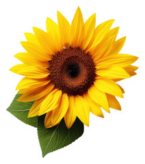 Fototapeta premium PNG Bright sunflower with green leaves