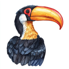 Hornbill watercolor clipart illustration isolated