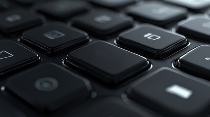 Close up of black keyboard showcasing various keys, emphasizing sleek design and modern technology. image captures essence of digital interaction and productivity