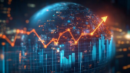 Global Growth   Financial Success  Upward Trend  Digital Technology  Data Visualization
