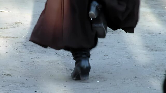 A Gaucho Stomping Dance Steps of an Argentine Folk Dance - Low Angle View - 4K