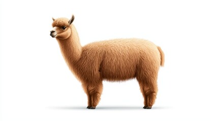 Fototapeta premium A fluffy and adorable alpaca standing gracefully, showcasing its soft fur and gentle expression, perfect for animal lovers.